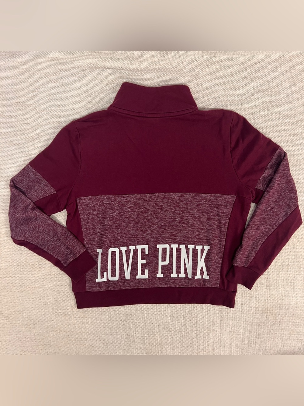 PINK Victoria's Secret Half Zip Pullover L Maroon Dog Logo